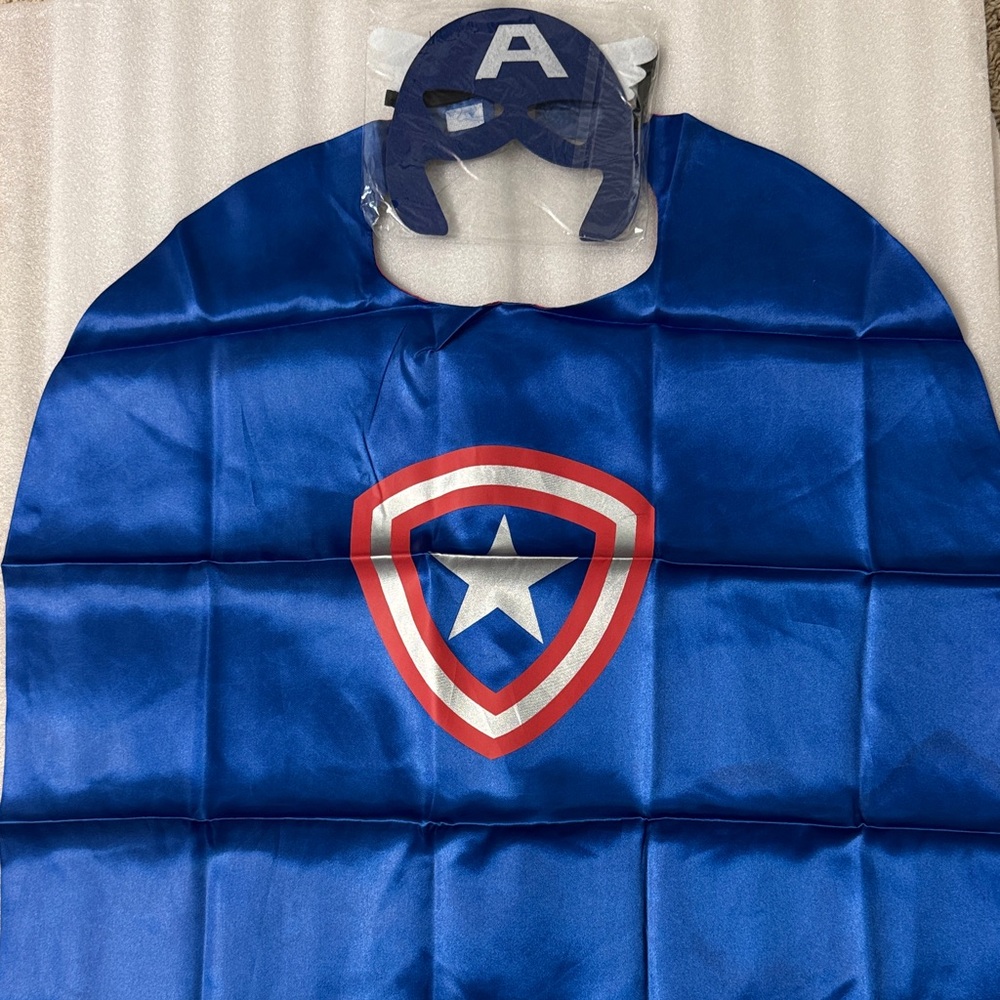 Captain America Blue Superhero Kids Halloween Costume Set. Cape+mask
